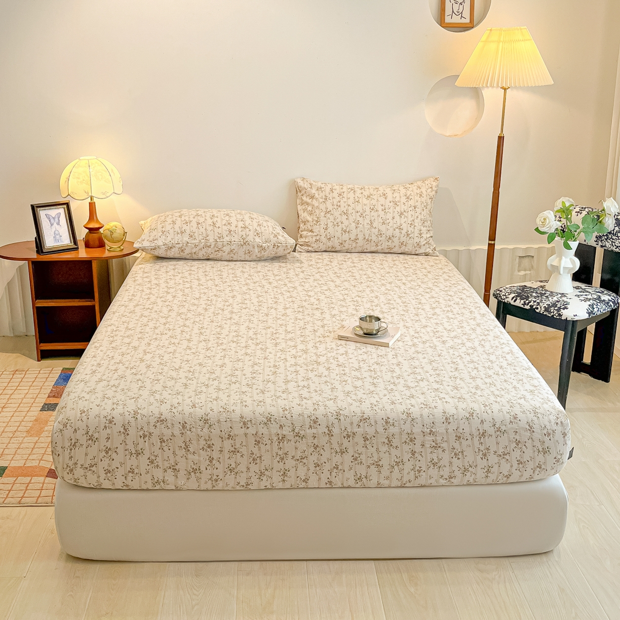 91家纺网 家纺一手货源 找家纺 多乐家纺 2025新款韩系花卉加厚舒柔棉印花单床笠 床笠三件套 春日