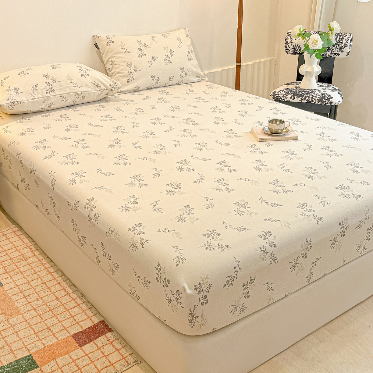 91家纺网 家纺一手货源 找家纺 多乐家纺 2025新款韩系花卉加厚舒柔棉印花单床笠 床笠三件套 南城旧事