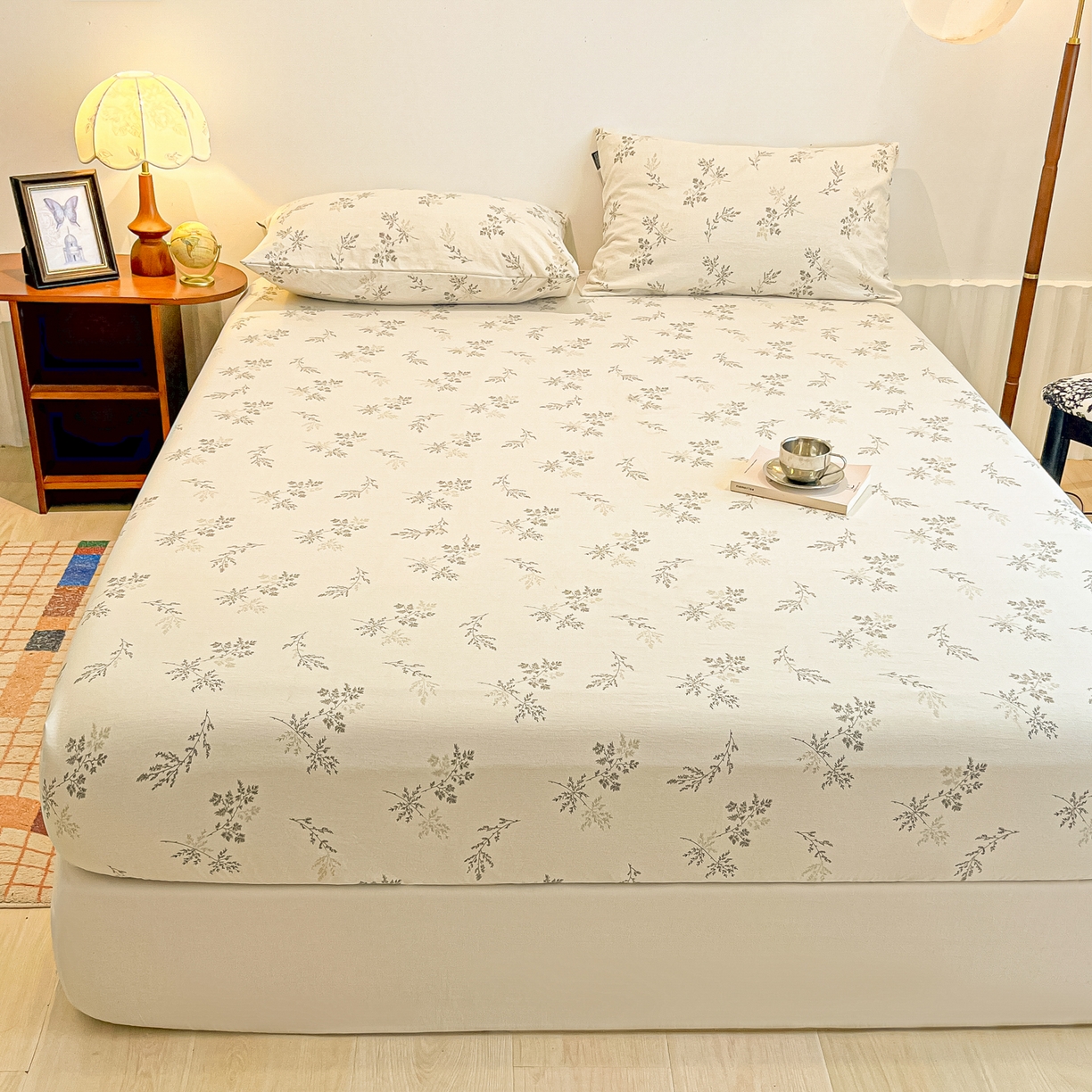 多乐家纺 2025新款韩系花卉加厚舒柔棉印花单床笠 床笠三件套 南城旧事