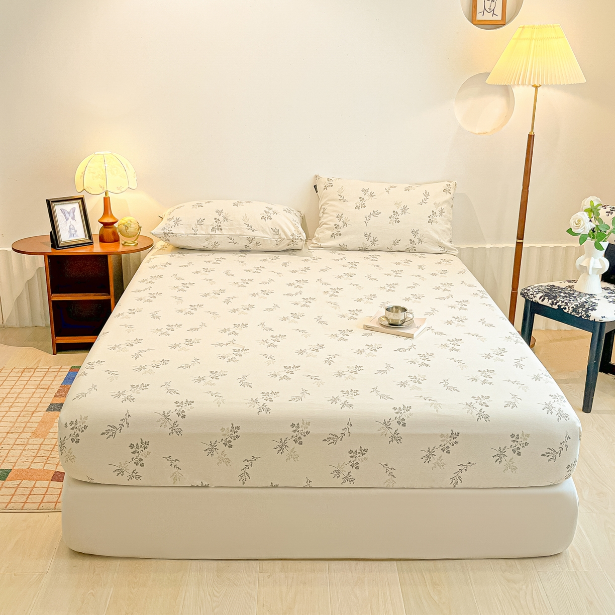 91家纺网 家纺一手货源 找家纺 多乐家纺 2025新款韩系花卉加厚舒柔棉印花单床笠 床笠三件套 南城旧事