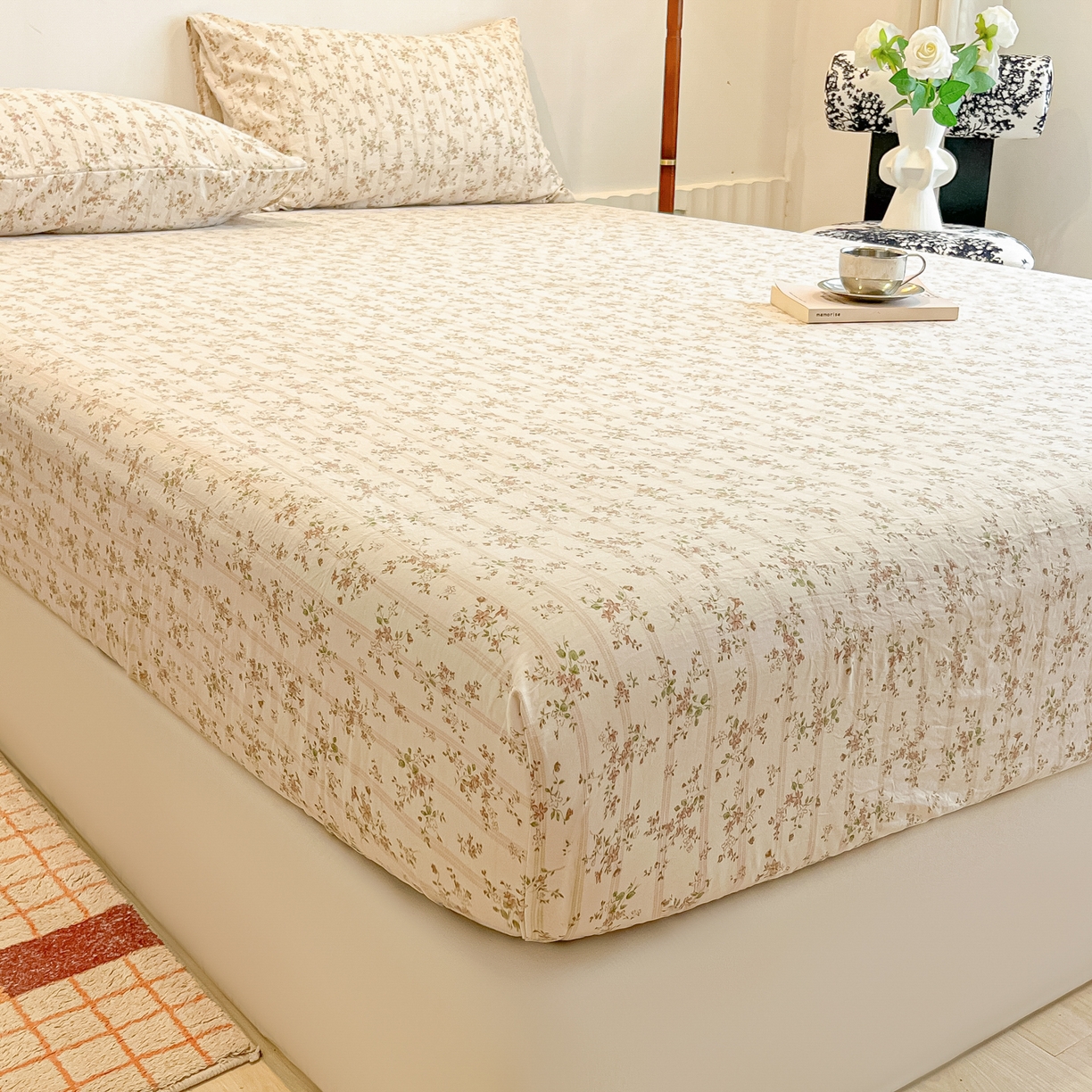 91家纺网 家纺一手货源 找家纺 多乐家纺 2025新款韩系花卉加厚舒柔棉印花单床笠 床笠三件套 春日