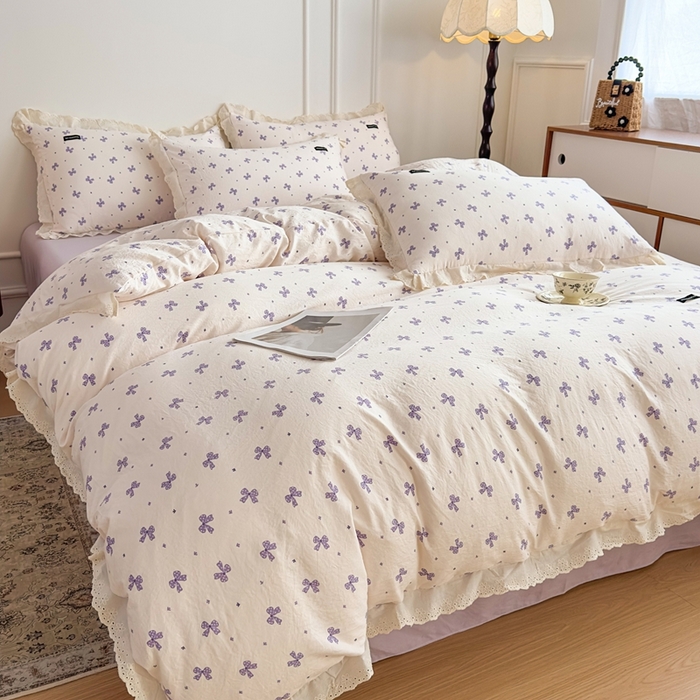 91家纺网 家纺一手货源 找家纺 可思家纺 2025新款法式古法水洗棉印花四件套 星垂