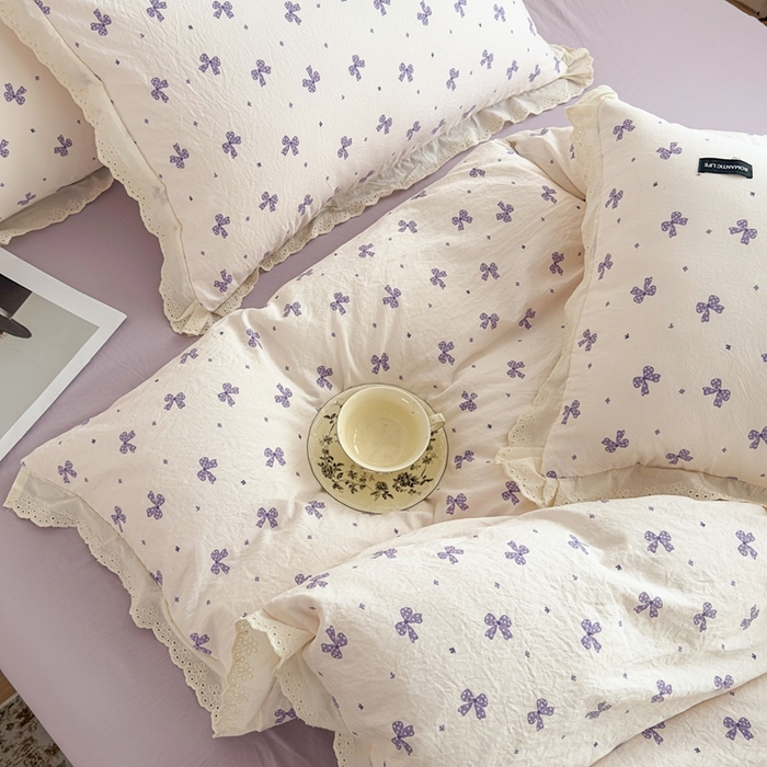 91家纺网 家纺一手货源 找家纺 可思家纺 2025新款法式古法水洗棉印花四件套 星垂