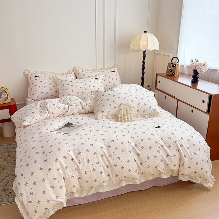 91家纺网 家纺一手货源 找家纺 可思家纺 2025新款法式古法水洗棉印花四件套 星垂