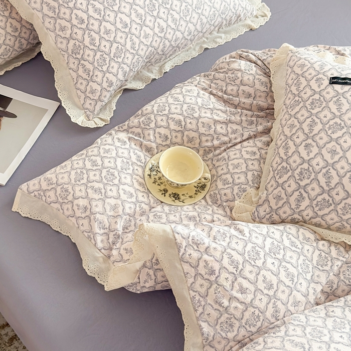 91家纺网 家纺一手货源 找家纺 可思家纺 2025新款法式古法水洗棉印花四件套 棉叙