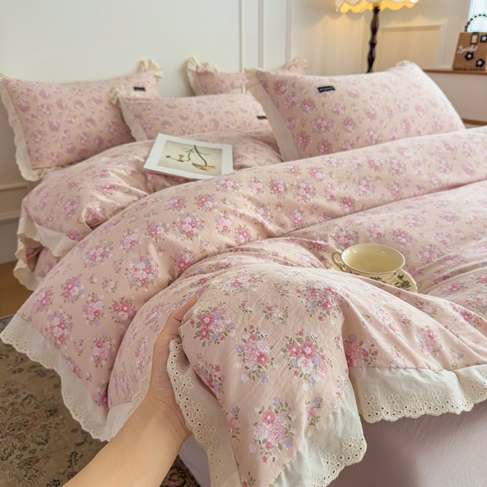 91家纺网 家纺一手货源 找家纺 可思家纺 2025新款法式古法水洗棉印花四件套 青禾