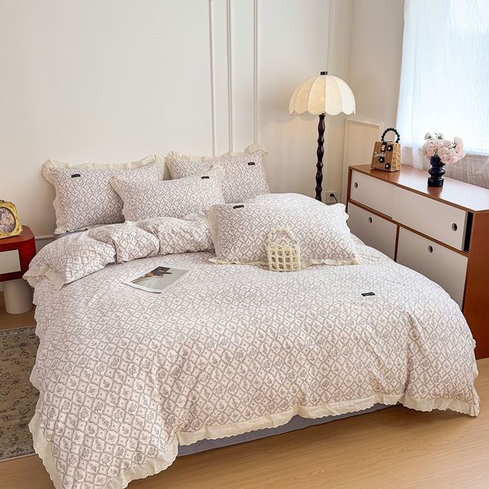 91家纺网 家纺一手货源 找家纺 可思家纺 2025新款法式古法水洗棉印花四件套 棉叙