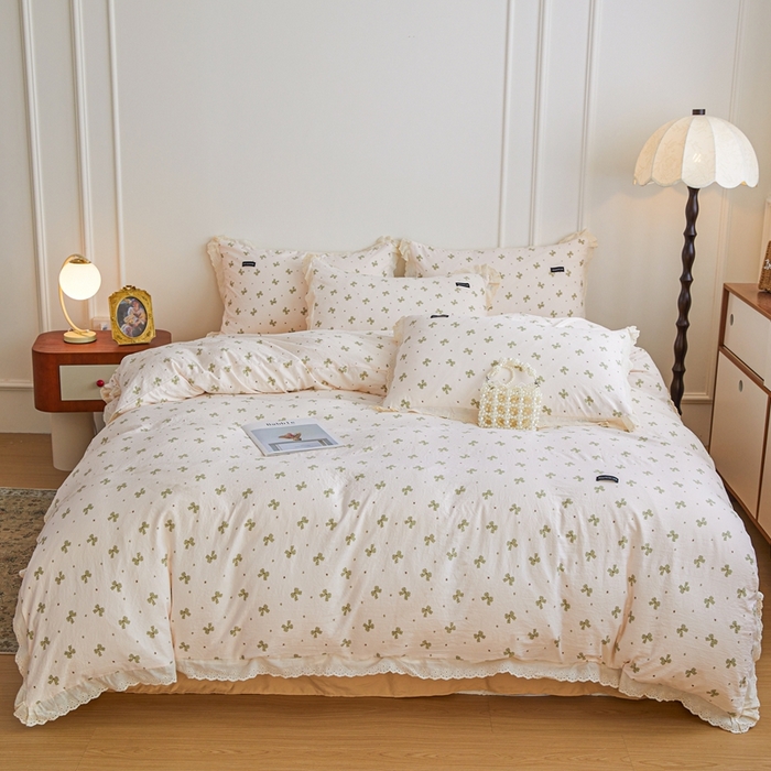 可思家纺 2025新款法式古法水洗棉印花四件套 雾川