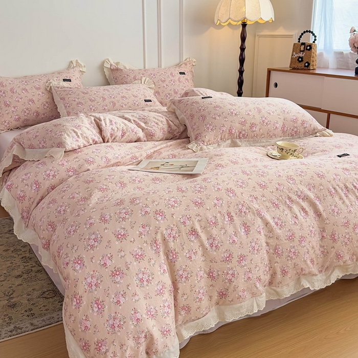 91家纺网 家纺一手货源 找家纺 可思家纺 2025新款法式古法水洗棉印花四件套 青禾