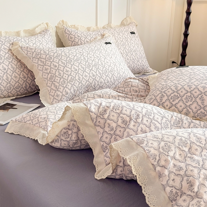 91家纺网 家纺一手货源 找家纺 可思家纺 2025新款法式古法水洗棉印花四件套 棉叙