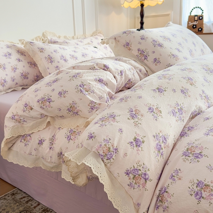 91家纺网 家纺一手货源 找家纺 可思家纺 2025新款法式古法水洗棉印花四件套 云涧