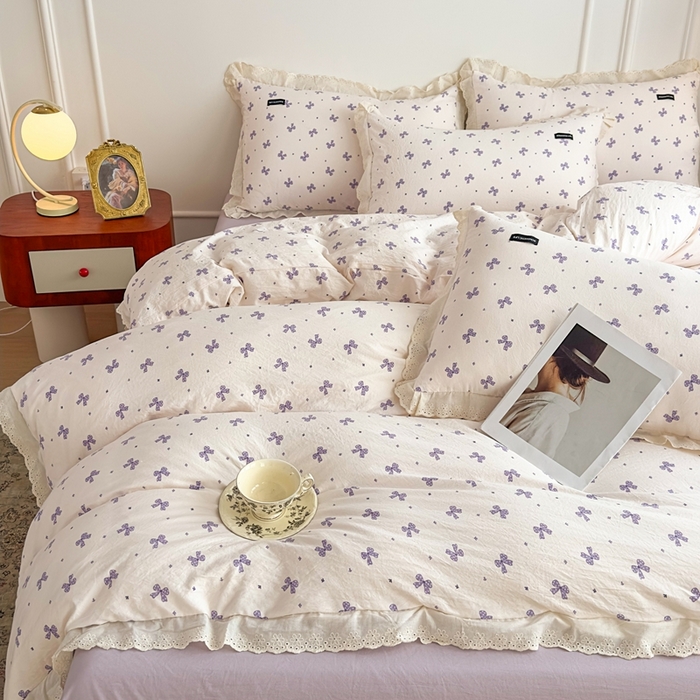 91家纺网 家纺一手货源 找家纺 可思家纺 2025新款法式古法水洗棉印花四件套 星垂