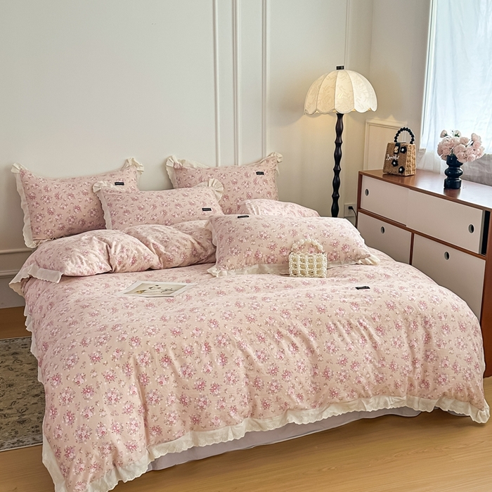 91家纺网 家纺一手货源 找家纺 可思家纺 2025新款法式古法水洗棉印花四件套 青禾