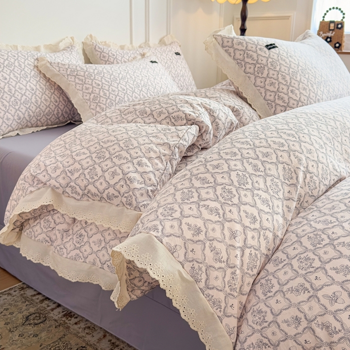 91家纺网 家纺一手货源 找家纺 可思家纺 2025新款法式古法水洗棉印花四件套 棉叙