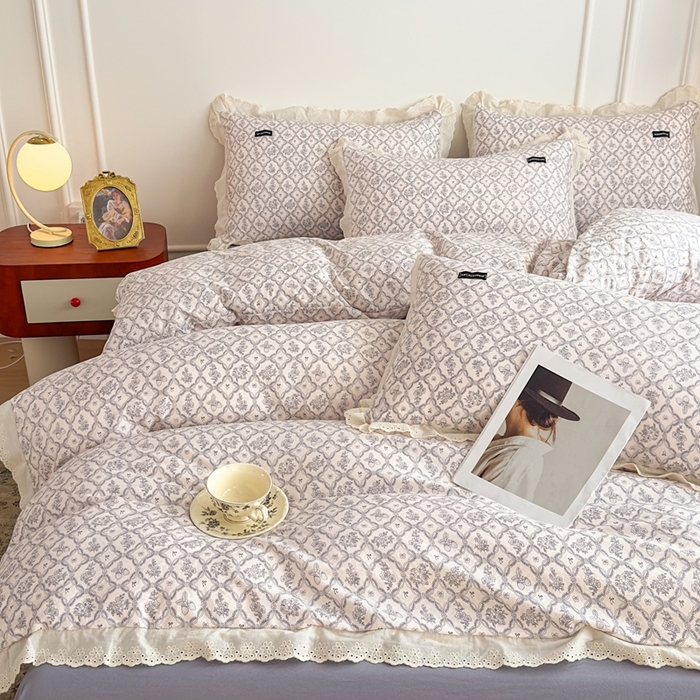 91家纺网 家纺一手货源 找家纺 可思家纺 2025新款法式古法水洗棉印花四件套 棉叙