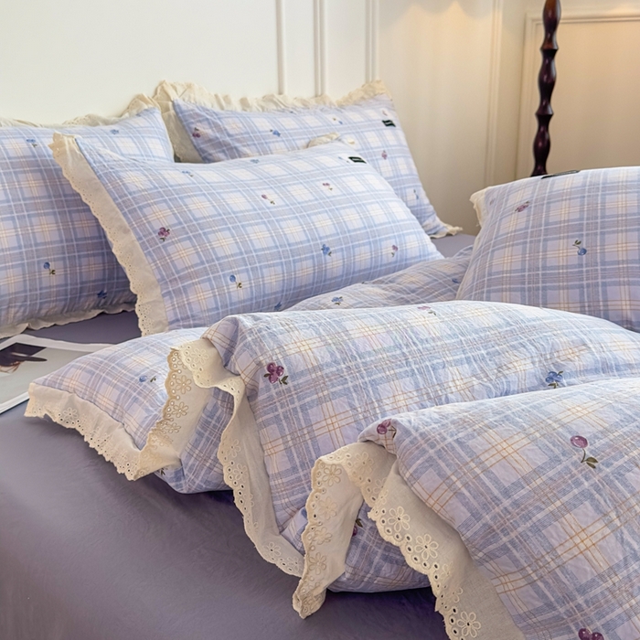 91家纺网 家纺一手货源 找家纺 可思家纺 2025新款法式古法水洗棉印花四件套 雾眠