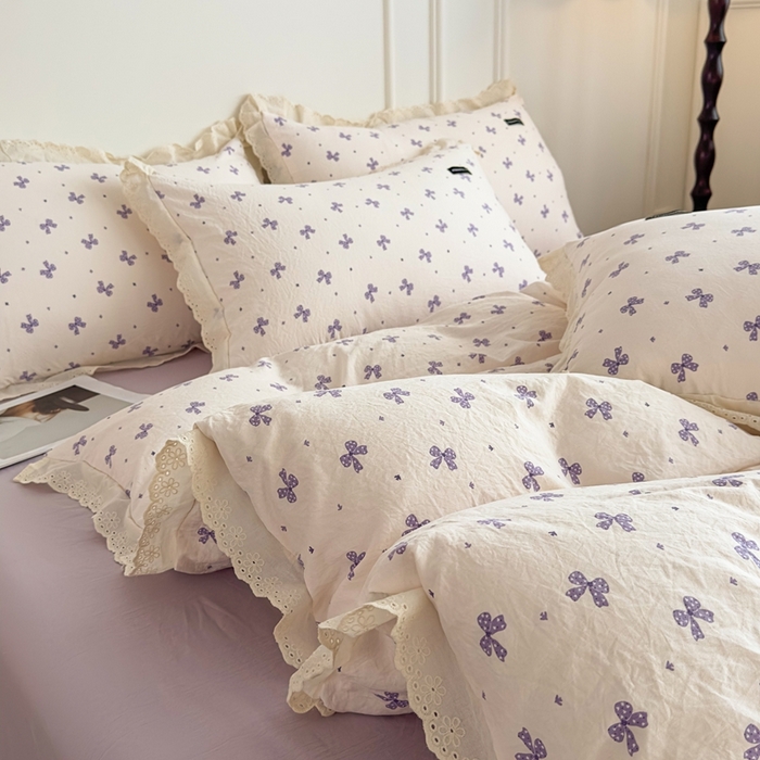 91家纺网 家纺一手货源 找家纺 可思家纺 2025新款法式古法水洗棉印花四件套 星垂