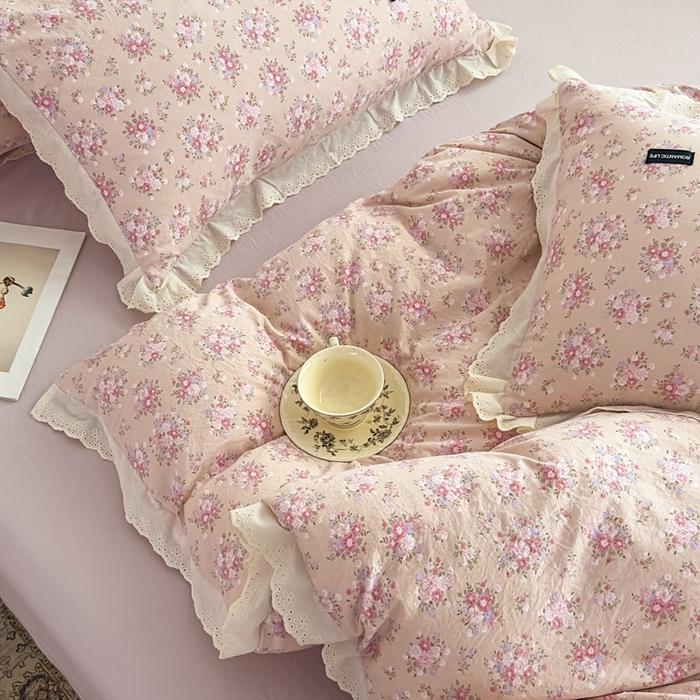 91家纺网 家纺一手货源 找家纺 可思家纺 2025新款法式古法水洗棉印花四件套 青禾