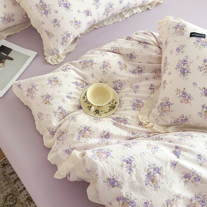 91家纺网 家纺一手货源 找家纺 可思家纺 2025新款法式古法水洗棉印花四件套 云涧