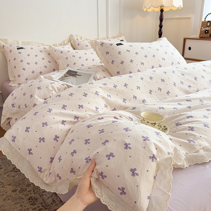 91家纺网 家纺一手货源 找家纺 可思家纺 2025新款法式古法水洗棉印花四件套 星垂