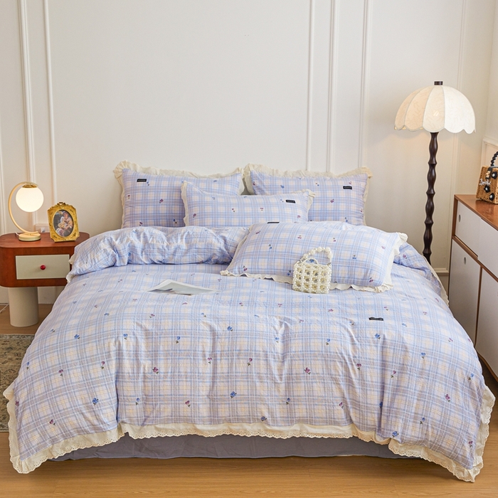 可思家纺 2025新款法式古法水洗棉印花四件套 雾眠