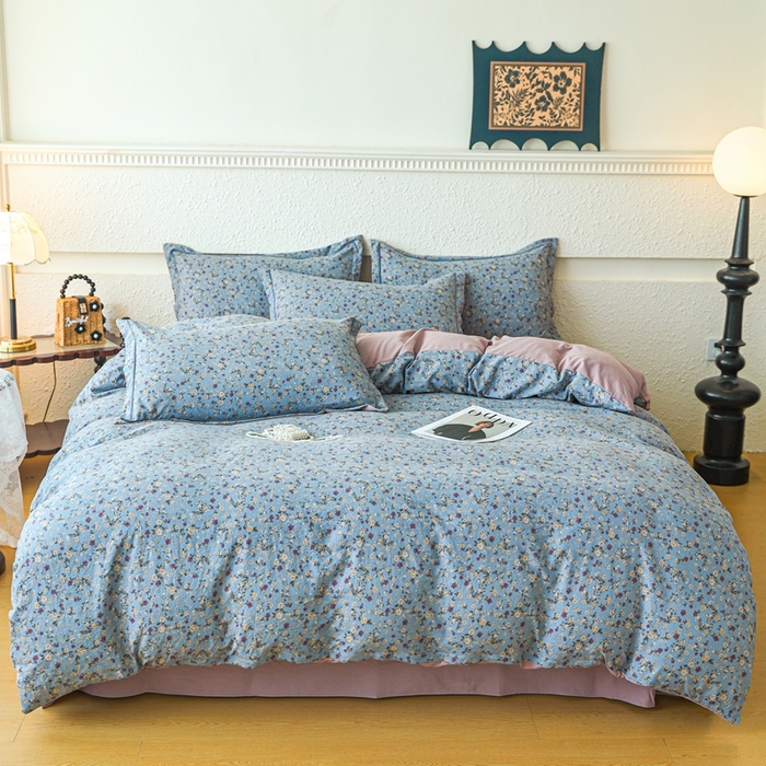 可思家纺 2025新款小布袋时尚印花水洗棉四件套 叙雾茸