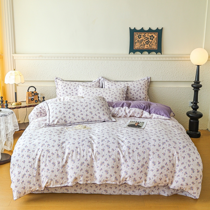 可思家纺 2025新款小布袋时尚印花水洗棉四件套 青雾眠