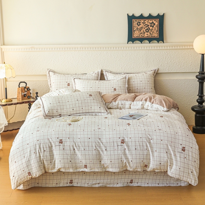 91家纺网 家纺一手货源 找家纺 可思家纺 2025新款小布袋时尚印花水洗棉四件套 月絮年