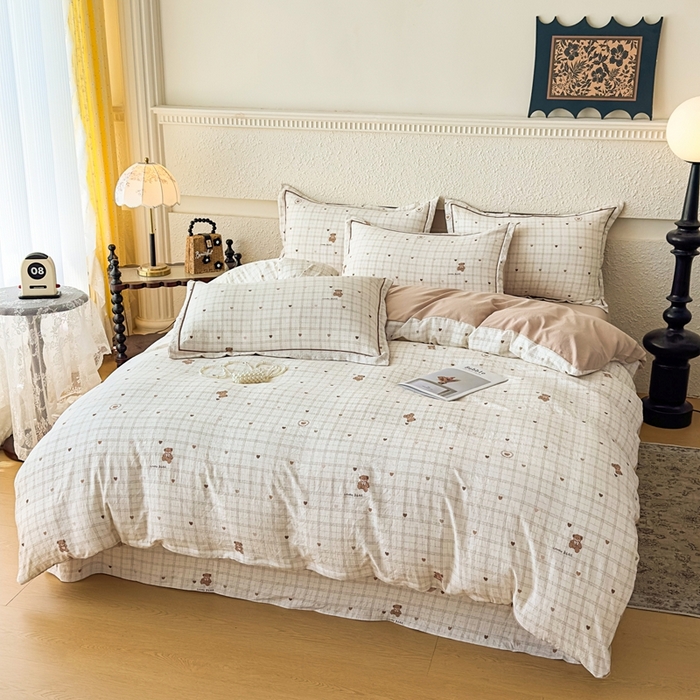 91家纺网 家纺一手货源 找家纺 可思家纺 2025新款小布袋时尚印花水洗棉四件套 月絮年