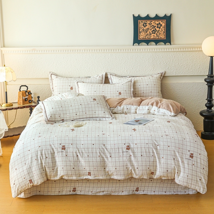 可思家纺 2025新款小布袋时尚印花水洗棉四件套 月絮年