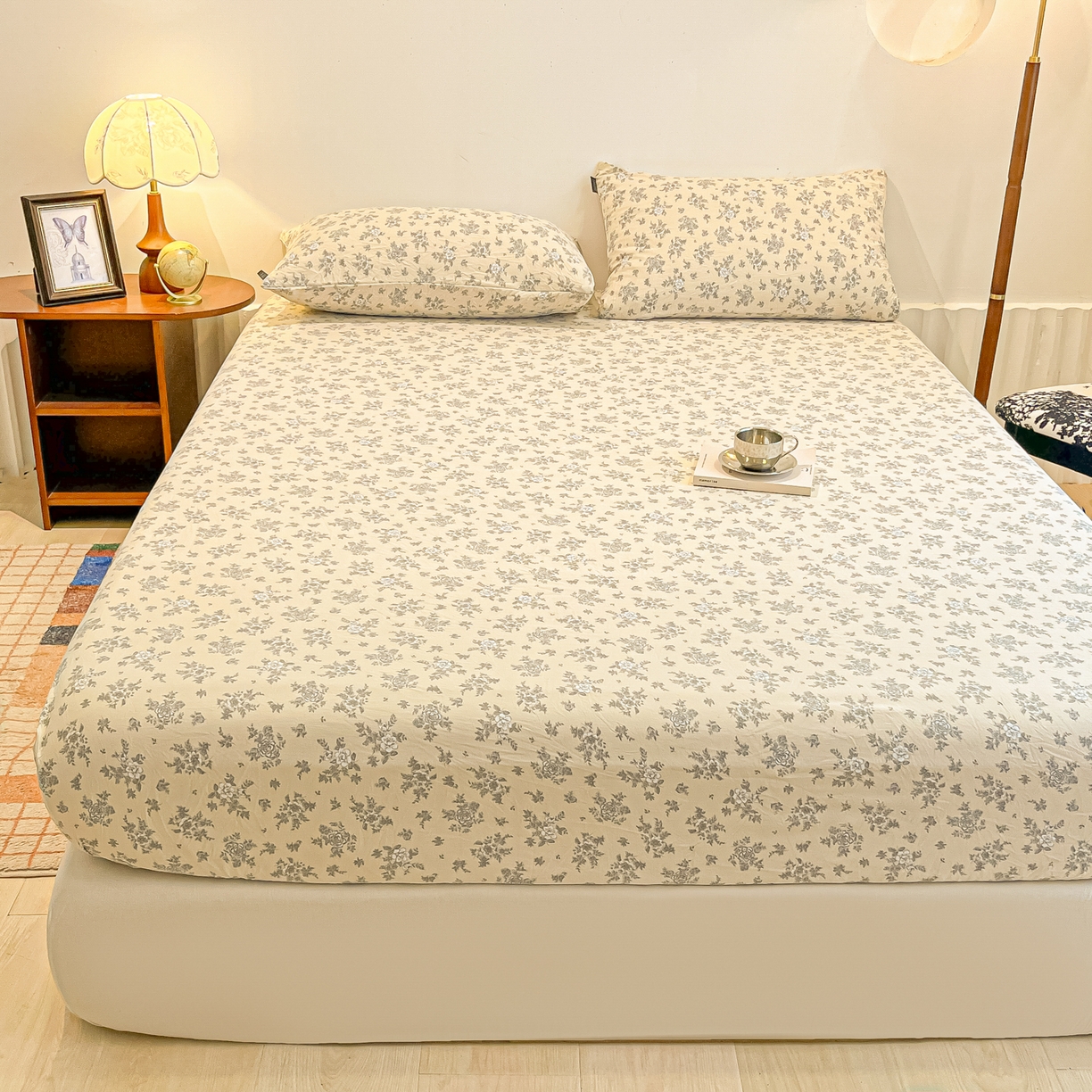 91家纺网 家纺一手货源 找家纺 多乐家纺 2025新款韩系花卉加厚舒柔棉印花单床笠 床笠三件套 暗香