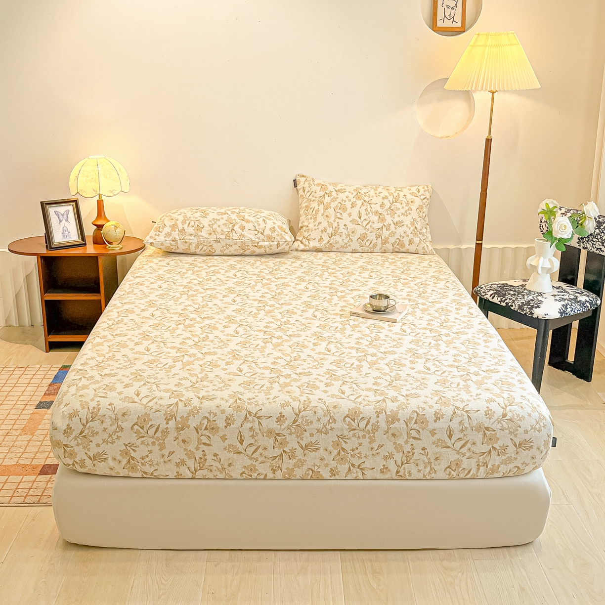 91家纺网 家纺一手货源 找家纺 （总）多乐家纺 2025新款韩系花卉加厚舒柔棉印花单床笠 床笠三件套