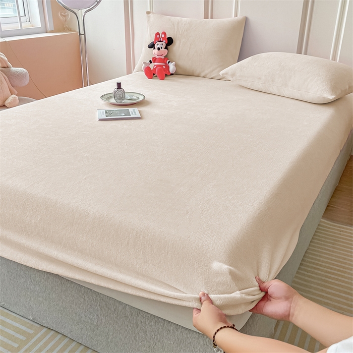 莎臣豹 2025新款保暖牛奶绒加厚水晶绒纯色床笠可配三件套 水晶绒床笠米色