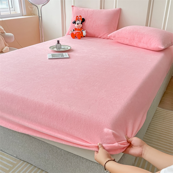 莎臣豹 2025新款保暖牛奶绒加厚水晶绒纯色床笠可配三件套 水晶绒床笠公主粉