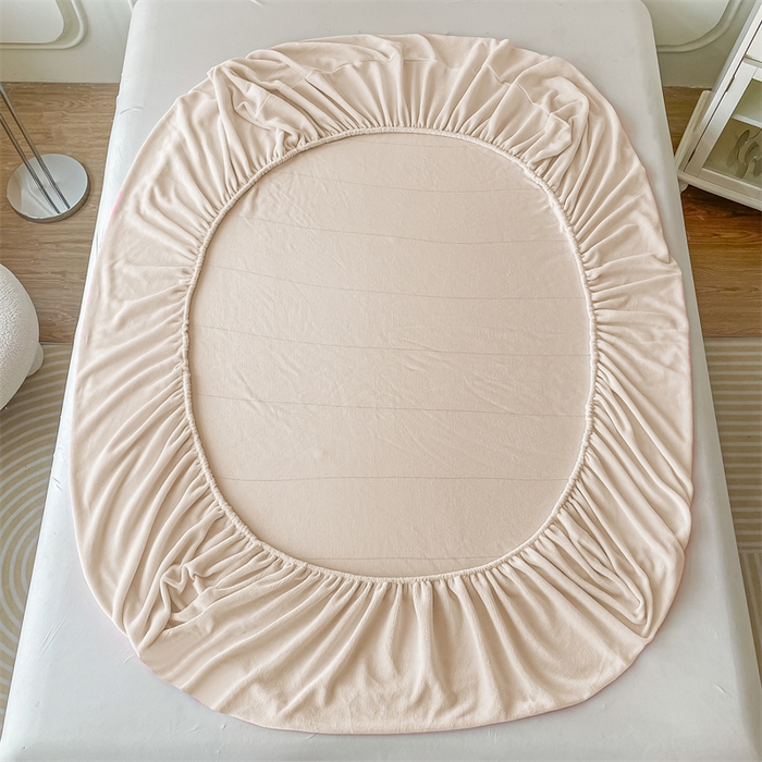 91家纺网 家纺一手货源 找家纺 莎臣豹 2025新款保暖牛奶绒加厚水晶绒纯色床笠可配三件套 水晶绒床笠米色