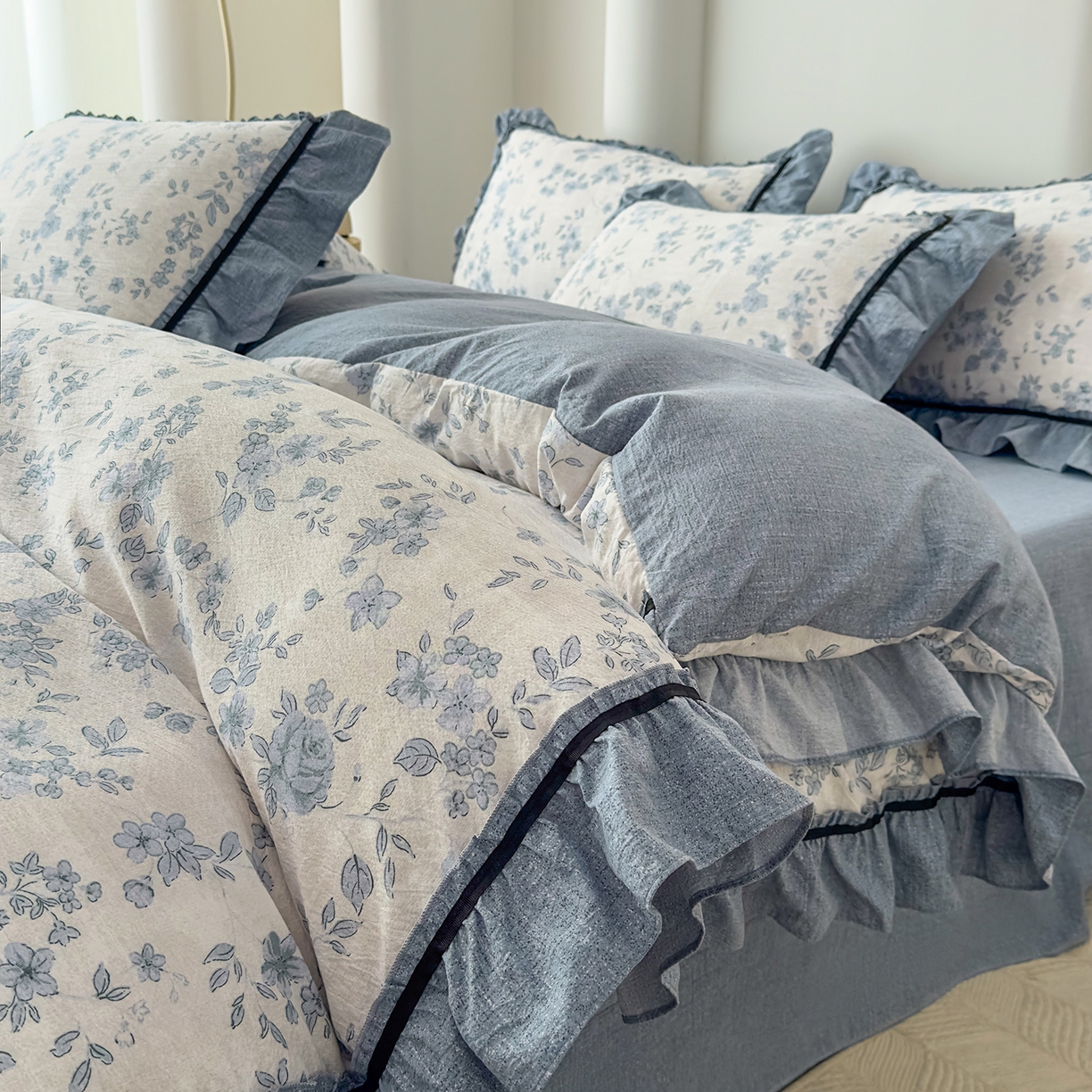 91家纺网 家纺一手货源 找家纺 可思家纺 2025新款亚麻四件套-赫本风系列 赫本风-蓝