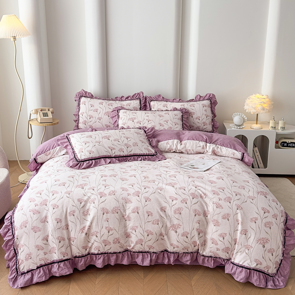 91家纺网 家纺一手货源 找家纺 可思家纺 2025新款亚麻四件套-赫本风系列 赫本风-淡粉