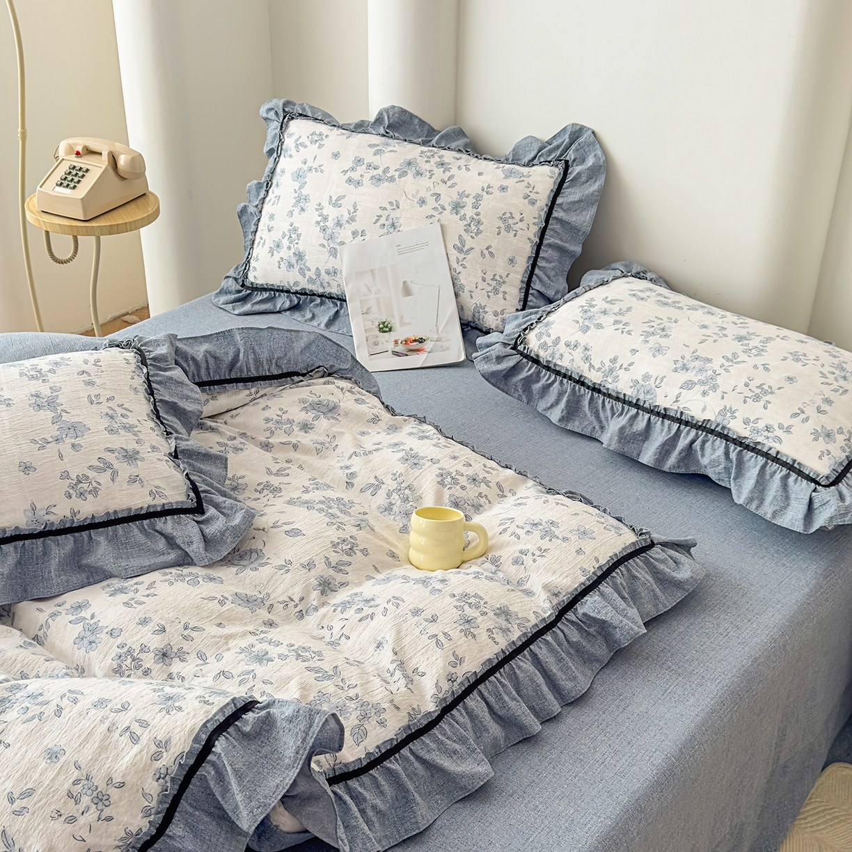 91家纺网 家纺一手货源 找家纺 可思家纺 2025新款亚麻四件套-赫本风系列 赫本风-蓝