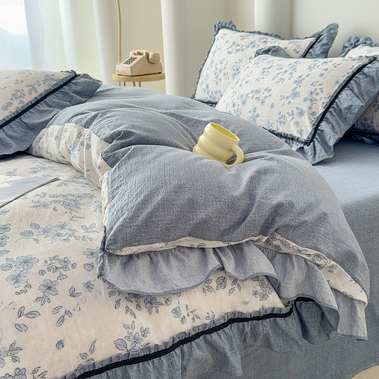 91家纺网 家纺一手货源 找家纺 可思家纺 2025新款亚麻四件套-赫本风系列 赫本风-蓝