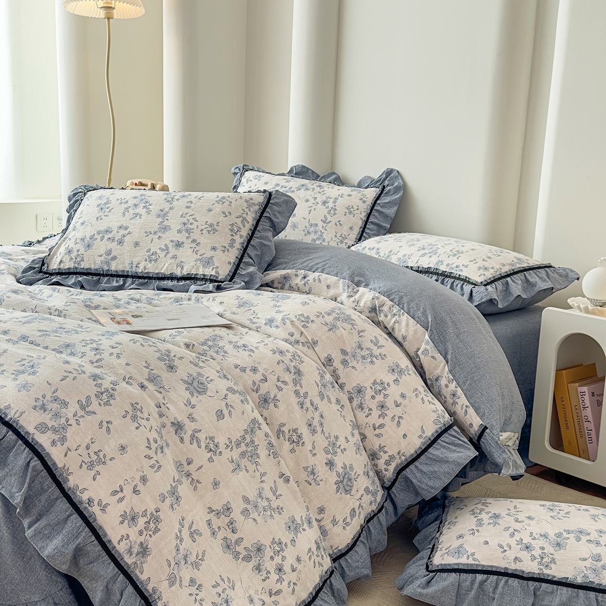 91家纺网 家纺一手货源 找家纺 可思家纺 2025新款亚麻四件套-赫本风系列 赫本风-蓝