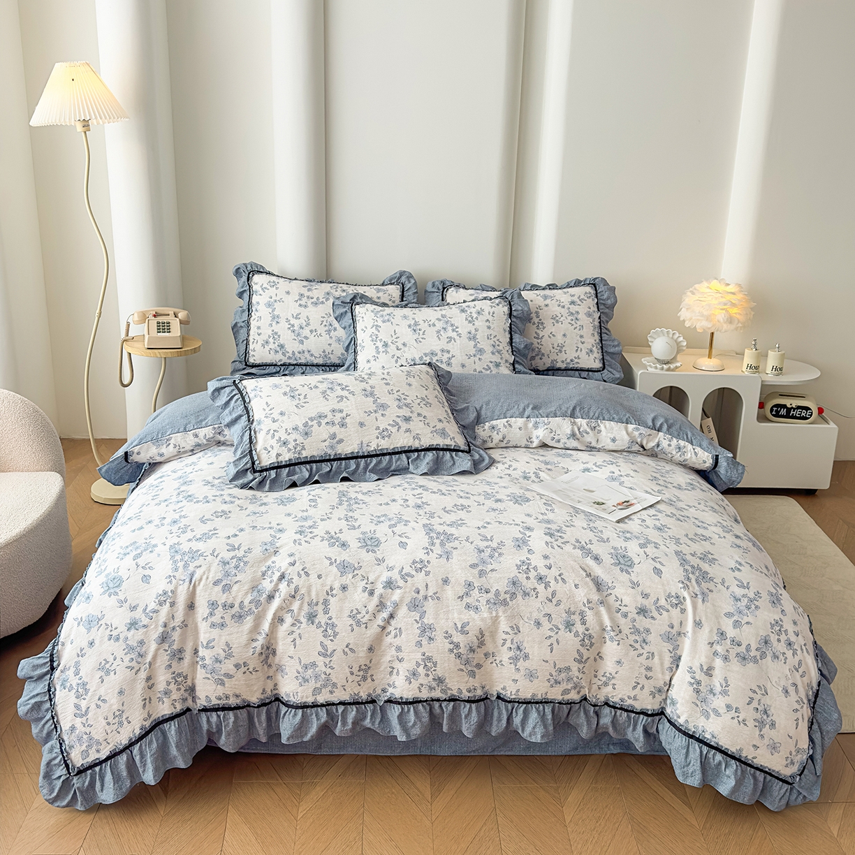 91家纺网 家纺一手货源 找家纺 可思家纺 2025新款亚麻四件套-赫本风系列 赫本风-蓝