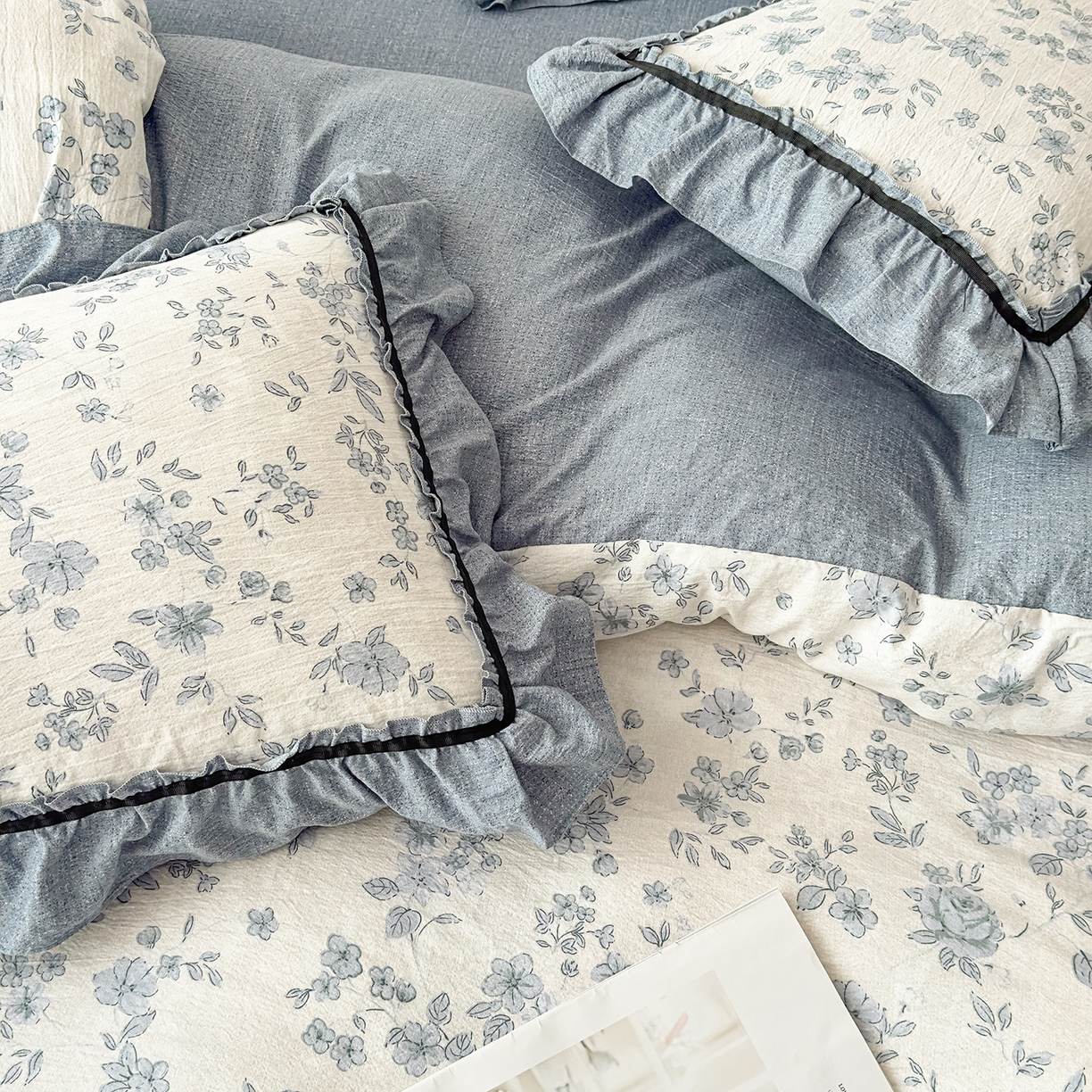 91家纺网 家纺一手货源 找家纺 可思家纺 2025新款亚麻四件套-赫本风系列 赫本风-蓝