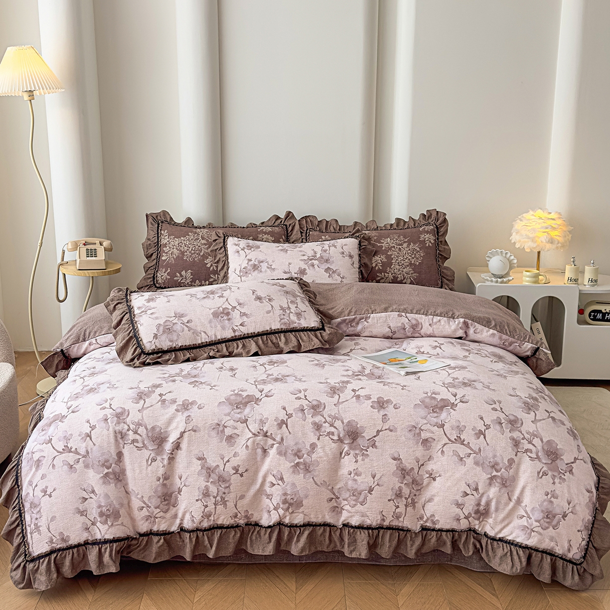 91家纺网 家纺一手货源 找家纺 可思家纺 2025新款亚麻四件套-赫本风系列 赫本风-咖