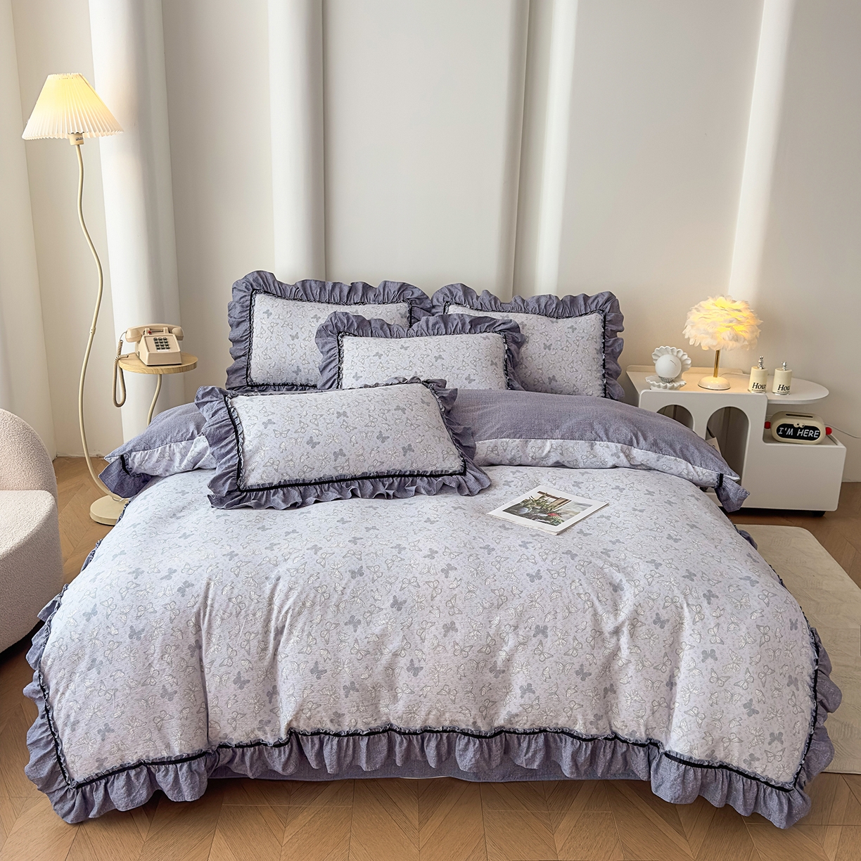 91家纺网 家纺一手货源 找家纺 可思家纺 2025新款亚麻四件套-赫本风系列 赫本风-灰