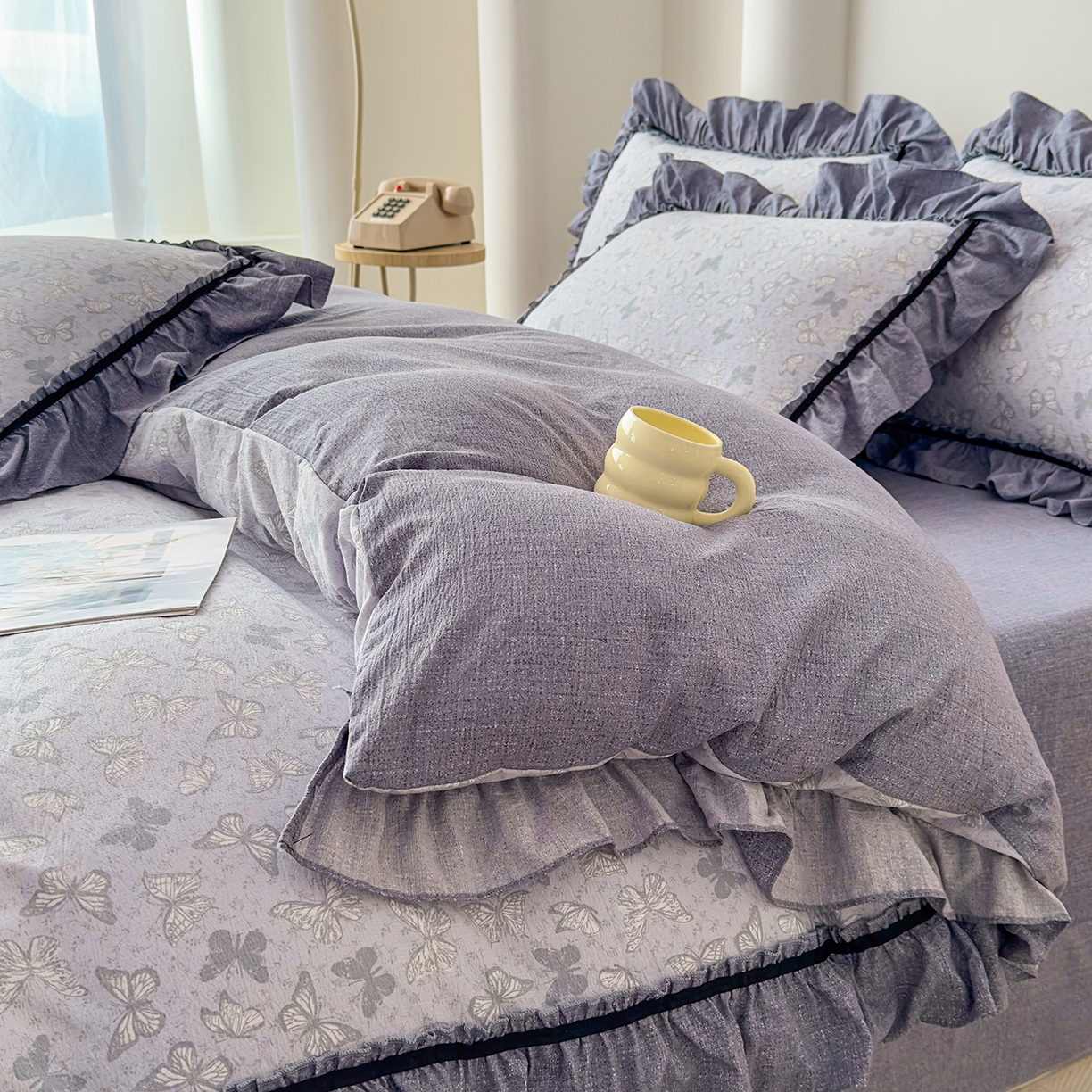 91家纺网 家纺一手货源 找家纺 可思家纺 2025新款亚麻四件套-赫本风系列 赫本风-灰