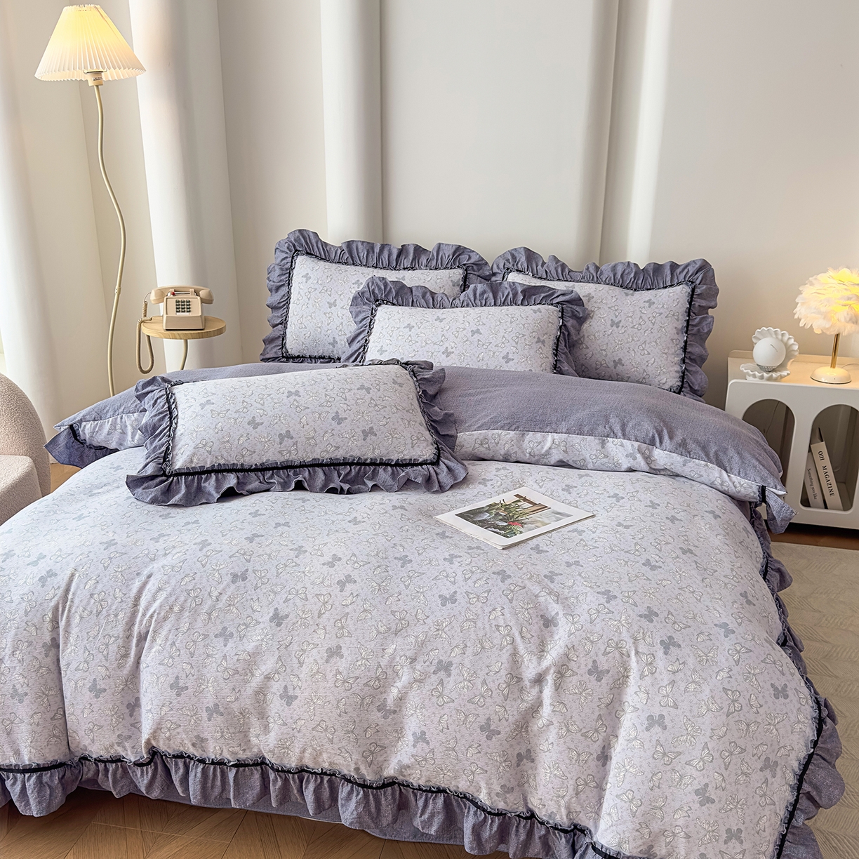 91家纺网 家纺一手货源 找家纺 可思家纺 2025新款亚麻四件套-赫本风系列 赫本风-灰