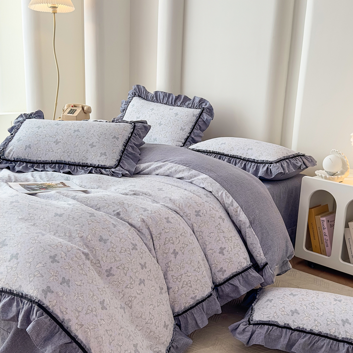 91家纺网 家纺一手货源 找家纺 可思家纺 2025新款亚麻四件套-赫本风系列 赫本风-灰