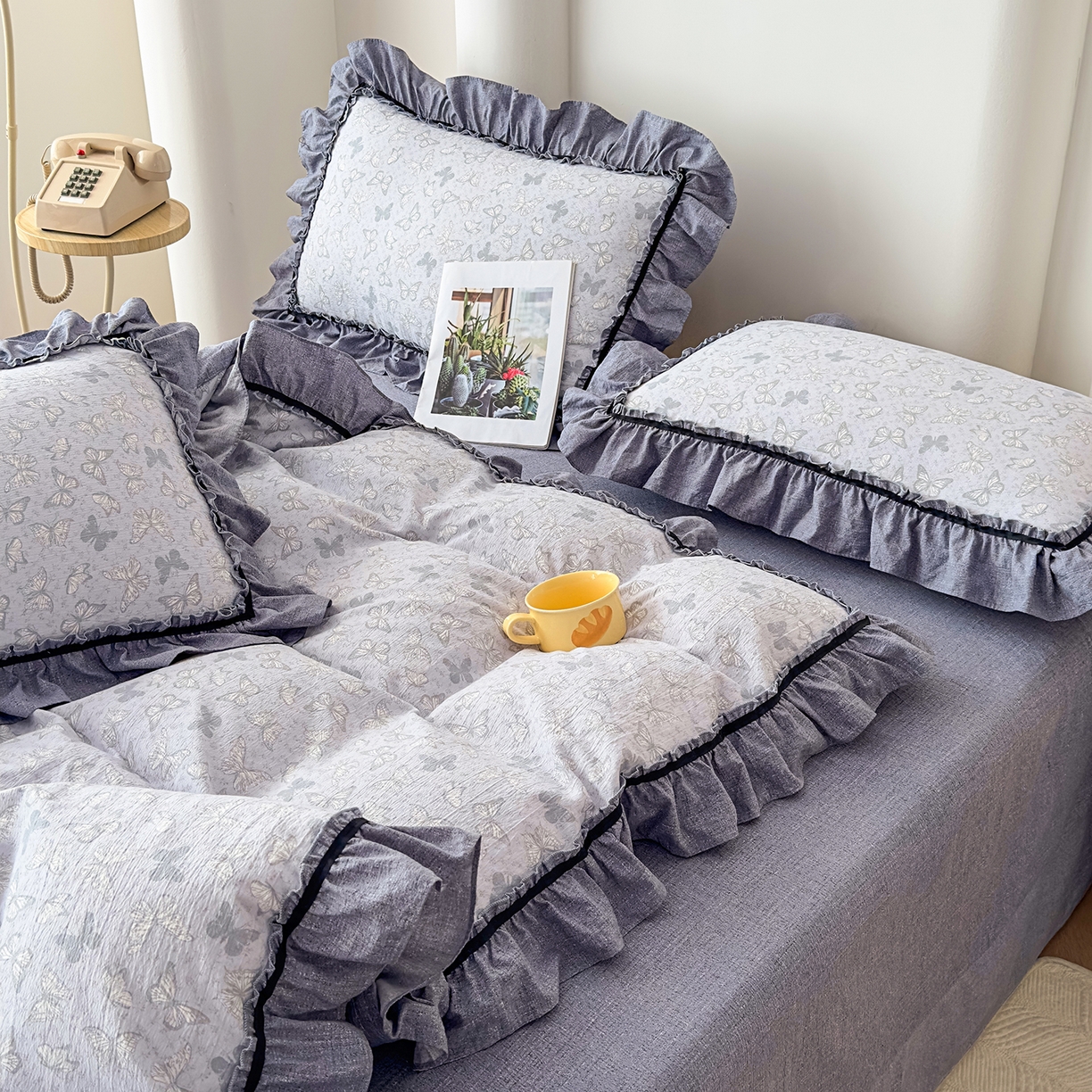 91家纺网 家纺一手货源 找家纺 可思家纺 2025新款亚麻四件套-赫本风系列 赫本风-灰