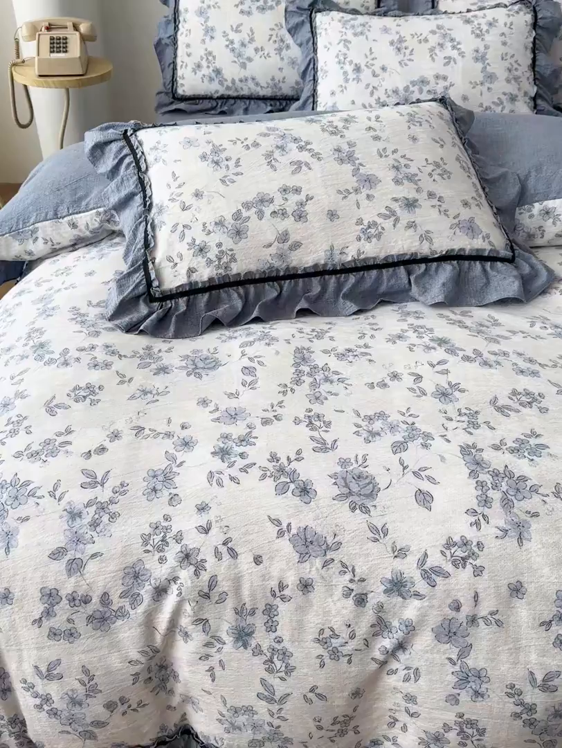 91家纺网 家纺一手货源 找家纺 可思家纺 2025新款亚麻四件套-赫本风系列 赫本风-蓝