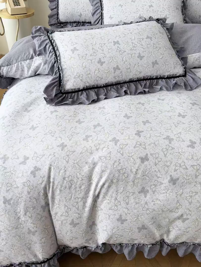 91家纺网 家纺一手货源 找家纺 可思家纺 2025新款亚麻四件套-赫本风系列 赫本风-灰